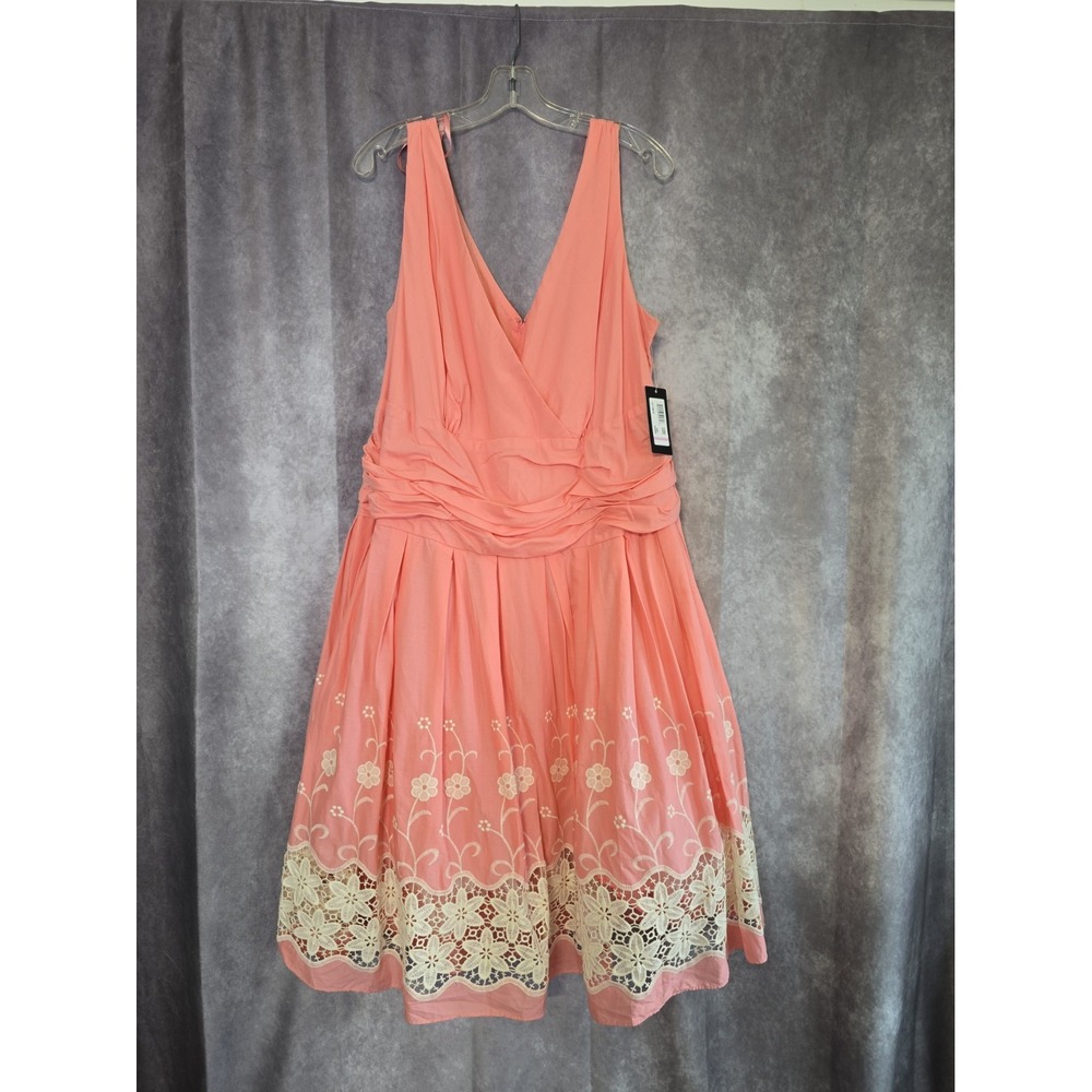S.L. Fashions 163276 Women's Cotton Fit & Flare Dress Sleeveless Coral Sz. 22W